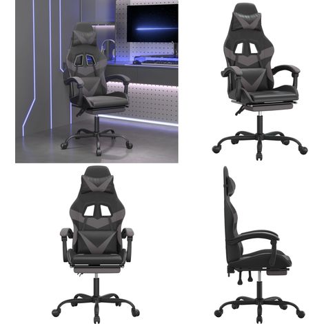 Sedia da Gaming Girevole Poggiapiedi Nero e Grigio Similpelle - Sedia girevole - Poggiapiedi