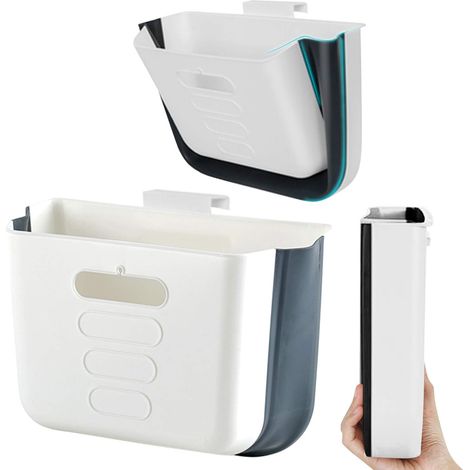 Poubelle de Cuisine à Suspendre Petite Poubelle Plastique Poubelle Murale Pliable Meuble Poubelle Porte Placard Cuisine Portable pour Salle de Bain, Chambre, Bureau, Voiture, Dortoir (Blanc) (1/5)