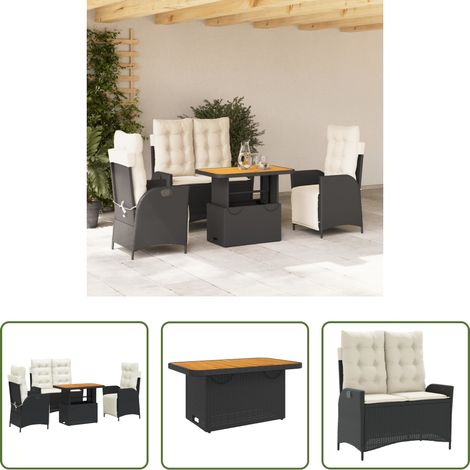 vidaXL Gartentisch -  4-tlg. Garten-Essgruppe mit Kissen Schwarz Poly Rattan (1/5)