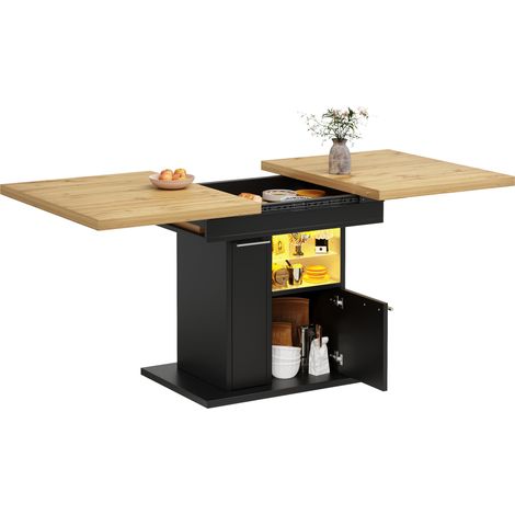 CHICFURN Mesa de comedor extensible con almacenamiento, sistema de luz LED multicolor, diseño moderno con estantes de vidrio, ideal para 4-6 personas y espacios pequeños (1/5)