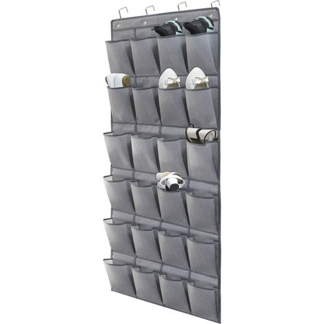 Range-chaussures à suspendre sur la porte 24 Poches, Stockage de Chaussures, Pliable Collection de Chaussures Sac de Rangement Organisateur avec Crochets, Gris en Lin, (1/5)