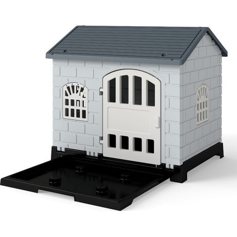 Caseta para perros de exterior con puerta, 3 ventanas y suelo desmontable