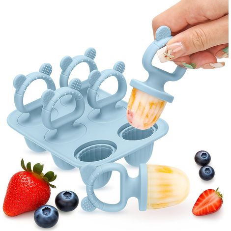 Kit de mini moules à glace en silicone sans BPA pour tout-petits – 6 moules de 17 ml avec 6 bâtonnets réutilisables de qualité alimentaire, passent au congélateur et au lave-vaisselle (-40 °C à (1/5)