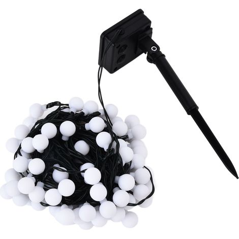 Guirlande lumineuse solaire boules rondes LED 100 lampes 12m, blanc chaud, 8 fonctions, décoration extérieure jardin Noël, avec batterie intégrée (1/5)
