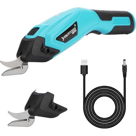 Ciseaux Electrique 4.0V Coupeur Sans Fil Ciseaux Universels Ciseaux Couture Tissu avec Serrure de Sécurité, 2 Lames Tranchantes, Couper Carton Cuir Tapis Tapis en Plastique Plante (Blue)