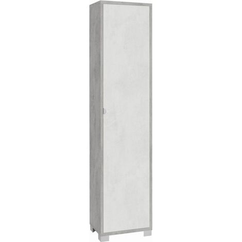 Armoire colonne 1 porte, 43L x 29P x H190 cm – Finition ciment et blanc mat – Sarmog (1/5)