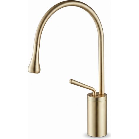 Robinet de salle de bain mitigeur lavabo demi-haut rotation 360 degrés moderne cygne doré (1/5)