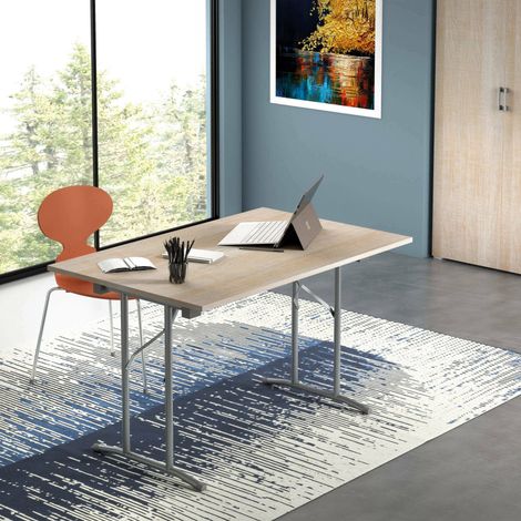 Dmora - Mesa plegable Daccurs, Mesa de camping con patas plegables de metal, Mesa de comedor moderna multiusos, 100% Made in Italy, 125x75h80 cm, Roble y Gris (1/5)