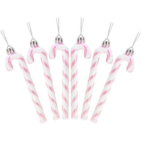 6 Pcs Christmas Concepts Paquet De 6-13cm (Rose bébé) De Canne en Bonbon Glitter Décorations d'arbre De Noël (1/4)