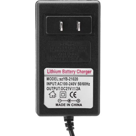 Adaptateur secteur 100-240 V CA / 21 V CC 2 A avec charge sécurisée pour batterie lithium-ion (prise américaine). (1/5)