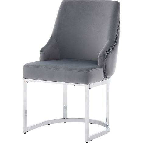 2 sillas de comedor de terciopelo gris con patas metálicas plateadas (1/5)