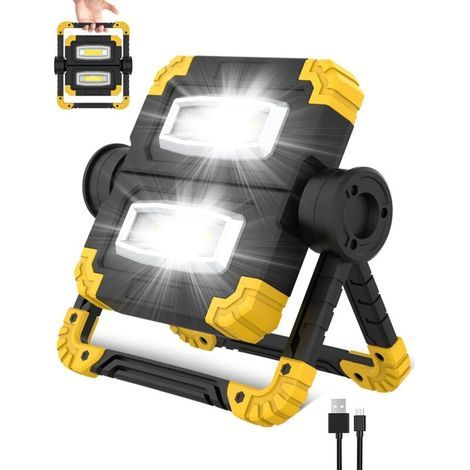 Rechargeable LED Floodlight, 3 Lighting Modes, 2 COB LEDs, Portable, Waterproof, 360° Rotation, 1400LM, Construction Light for Sites, Garages, Camping, Emergencies [Energy Class (1/5)
