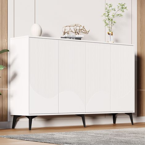 Credenza bianca con 4 ante, ripiani regolabili e gambe in metallo, 160x35x100 cm (1/5)