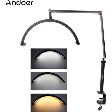 Lampe LED de bureau r HD-M3X, lumière réglable 3000K-6000K, pince métallique, noir, 220V (1/5)