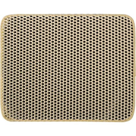 Tapis de litière respirant pour chat, structure double couche, imperméable, facile à nettoyer, avec poches de rangement, idéal pour les animaux de compagnie, taille S, kaki (1/5)