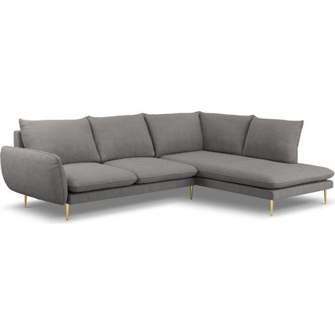 Canapé d'angle droit 6 places en tissu structurel gris foncé (1/5)