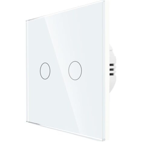 Interrupteur tactile, 220 V, panneau en verre trempé, alimentation 1/2/3, interrupteur tactile unipolaire, interrupteur mural tactile (blanc double). (1/4)