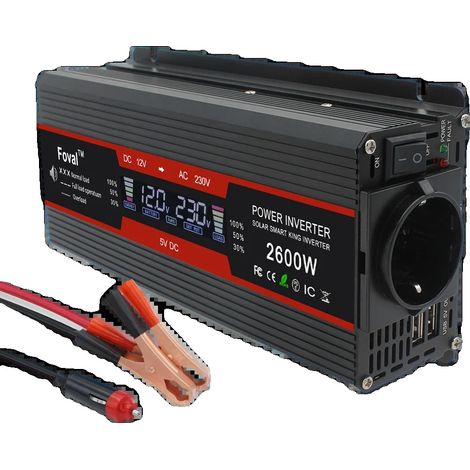 Inversor de potencia, onda sinusoidal modificada, dos puertos USB, 2600 W, color negro. (1/2)