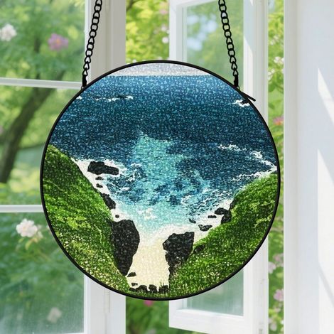 9cm Suspension en Vitrail, Attrape-Soleil Artistique Élégant Minimaliste Unique Coloré pour Maison Fenêtre, Cadeau Maman (1/5)