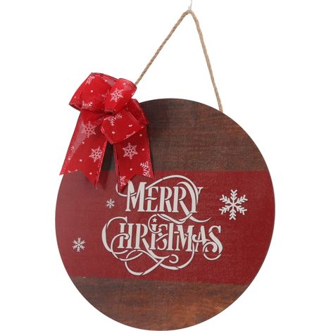 Weihnachtstürschild aus Holz mit Seil, runde Weihnachtsdekorationen, Türdekorationen (1/5)