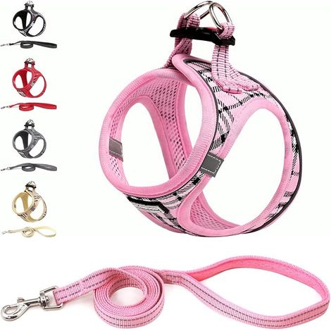 Harnais Chien et Laisse - Respirant - Réfléchissant - Step-in Harnais pour Chiens, Gilet Confort Mesh Doux pour Petite Chiens Chats pour Marcher, Courir (Rose, M) (1/5)