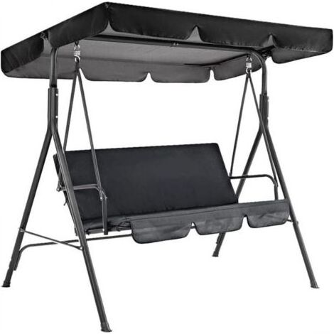 Housse de rechange pour balancelle de jardin 210D - Socle de rechange - Auvent de balançoire de jardin + housse de siège de balançoire (noir, 164 x 114 x 15 cm) (1/5)