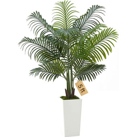VEVOR Palmier Artificiel Areca, 1,5 m, Plante Artificielle Tropicale en Pot Blanc, Faux Arbre Tropical Palmier Areca, Fausse Plante pour Decoration deInterieur, Salon, Bureau, Interieur et Exterieur