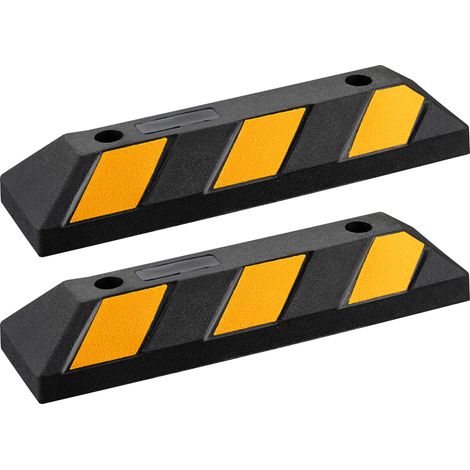 Wiltec 2x Radstopper mit Reflektoren 550 x 150 x 100 mm, Parkplatzbegrenzung aus Ebonite-Hartkautschuk, Einparkhilfe zur Bodenmontage, Überfahrschutz