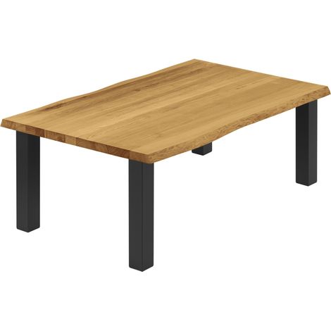 LAMO Manufaktur Esstisch Küchentisch, mit Baumkante 120x80x47cm (AxBxH), Classic, Rustikal / Schwarz, LWB-01-A-003-9005Cl