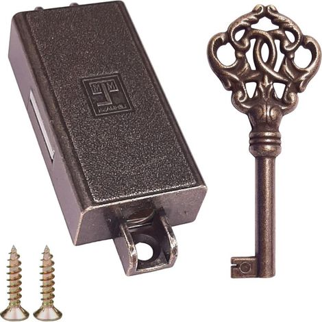 Serratura a cremonese color bronzo-marrone – Chiave di ricambio antica per mobili antichi – Finitura spazzolata – Serratura a sinistra con catenaccio a destra (1/4)