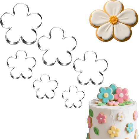 Flower Cookie Cutters Set of 6 - 4" 3.5" 3" 2.5" 1.8" 0.9" Dishwasher Safe Five Petal Flower Cookie Cutter - Cookie Cutters (1/5)