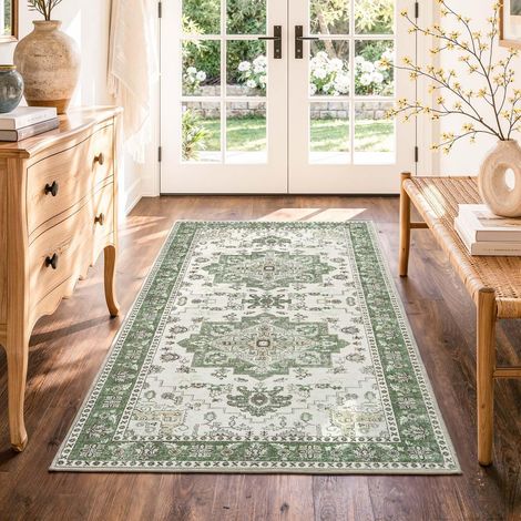Tapis de Chambre Moelleux à Poils Courts 80x150 Vintage Vert (1/5)