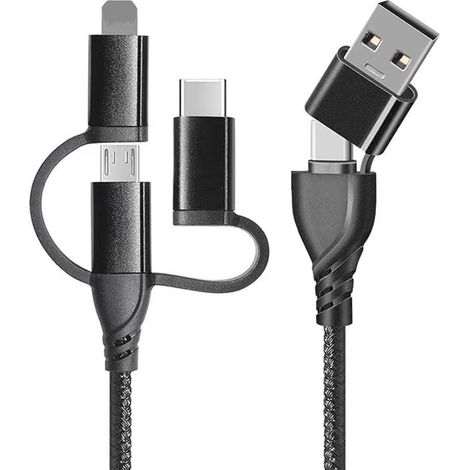 Cable Usb C - 5 En 1 - 3 Connecteurs Usb C - Charge Rapide - Nylon Tresse - Pour Iphone 16 15 Samsung Galaxy Huawei Xiaomi - 1 2 M (1/5)
