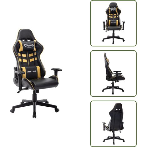 Gaming-Stuhl Schwarz und Golden Kunstleder - Gaming Stuhl - PC Stuhl - Bürostuhl - Gamer Chair - Ergonomischer Stuhl (1/5)