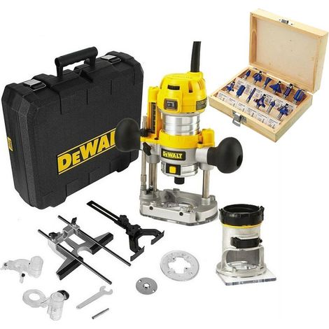 Dewalt D26204K 240v 1/4"" Corded Plunge Fixed Base 2 in 1 Router + 12pc Bit Set (1/4)