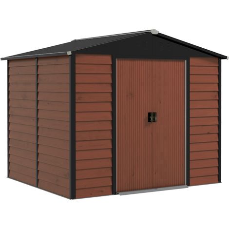 Cobertizo de jardín 240 x 206 x 198 cm de acero galvanizado con puerta corredera, color teca (1/5)