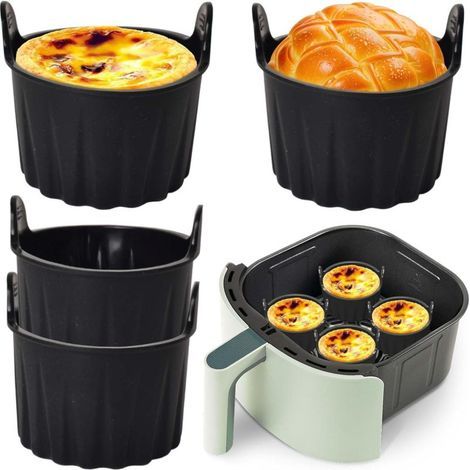 Black 4-piece Air Fryer silicone cooking Cup food grade non-stick and easy to demold (can be used for steamed baked eggs, cakes, pudding, muffin suitable air fryer, microwave oven) (1/4)