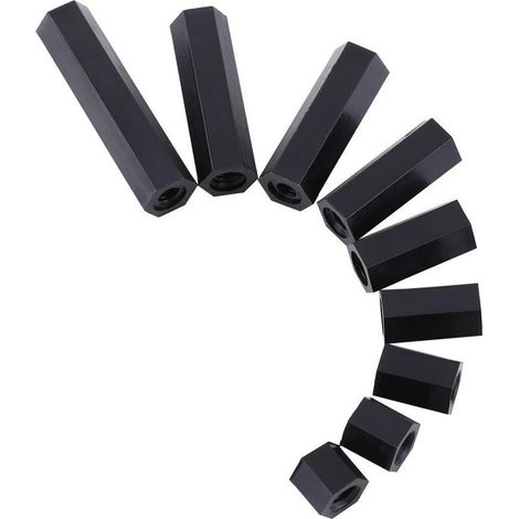 Assortiment de 100 entretoises hexagonales en nylon noir M3, boulons d'espacement à six pans creux, écrous et boulons hexagonaux filetés en nylon noir avec boîte en plastique (M3 x 15) (1/5)