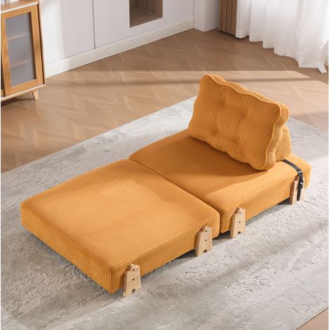 Sillón cama convertible 90x86x84 cm de pana naranja, compacto para espacios pequeños – MEUBLIV (1/5)