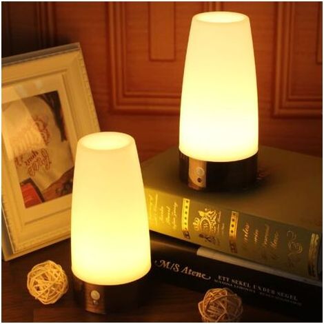 2 Pack Round Retro LED Night Lights for Home, Small Lamp with PIR Motion Sensor LED Wireless Indoor Outdoor Battery Operated Lamp for Bedroom, Hallway, Kitchen