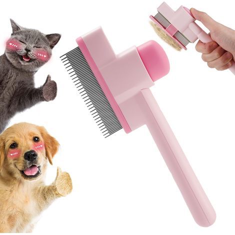 Brosse pour Chat, Brosse Attrape Poils pour Chat, Brosses Autonettoyantes pour Long Court, Peigne Autonettoyant Rose avec Bouton de Déverrouillage, Peignes Anti-puces pour Chats tt Chiens (1/5)