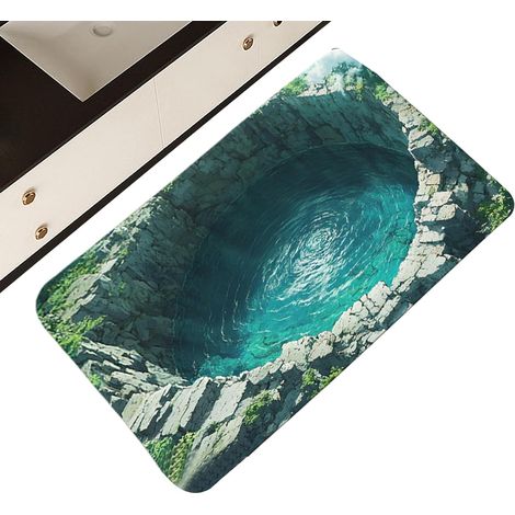 Tapis Illusion 3D Antidérapant Absorbant Lavable Design Cascade  Paillasson Tapis Illusion d'Optique pour Entree Salon Pour Salon Chambre Salle De Bain Cuisine Bureau Hôtel Appartement (1/5)