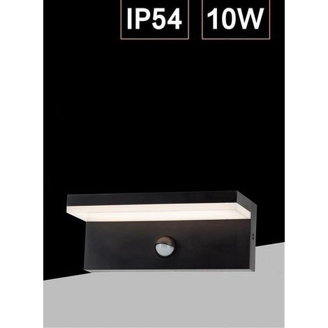 TrAdE Shop Traesio - Applique Esterno 10w Con Sensore Pir Di Movimento Da Parete Giardino Ip54 Bs82-n - -Bianco Naturale      - (1/5)