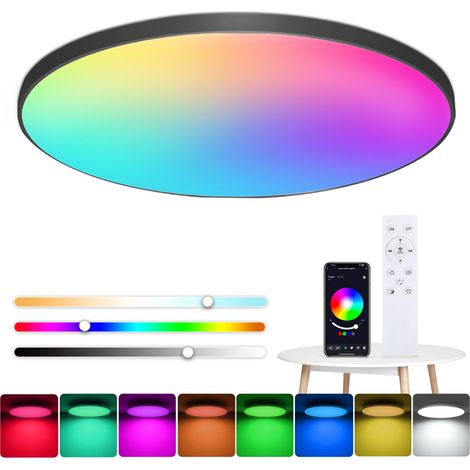 Plafonnier LED moderne RGB 24W Smart, MEEJEE Plafonnier LED compatible Tuya/Cloud Assistant, Diamètre 30cm, NOIR