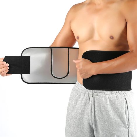 1 Ceinture de sudation, tissu néoprène argenté, poche téléphone, ajustable par velcro, pour fitness et musculation (1/5)