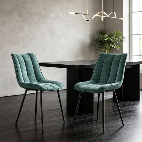 Set di 2 sedie da pranzo 46×39×85,5 cm in velluto blu petrolio con gambe in metallo (1/5)