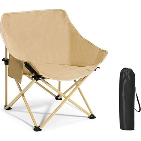 TRADE SHOP - Sedia Da Campeggio Pieghevole Portatile Beige Con Tasca Laterale Borsa Trasporto 632844 -