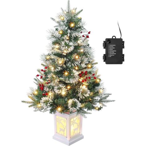 Hoerfuriy – Sapin de Noël artificiel 90 cm vert – Aiguilles en PVC – 78 LED blanc chaud avec 8 modes – Base stable avec motif flocon de neige (1/5)