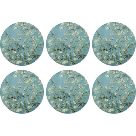 SOTTOBICCHIERI Set di 6Van Gogh - Mandorlo in fiore - Antichi maestri - Arte - Vintage 10x10 cm (1/5)