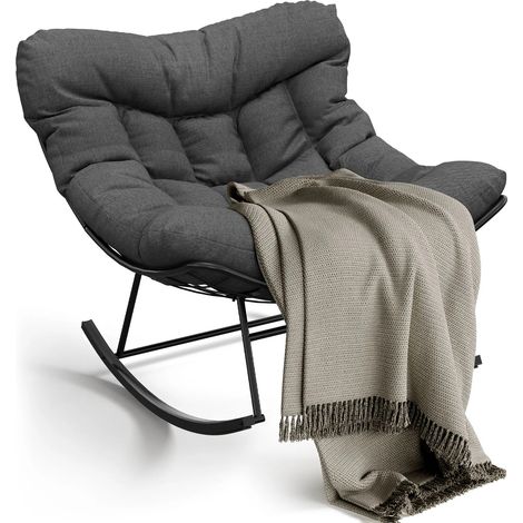 Fauteuil suspendu Papasan d'extérieur, Gris chaise longue surdimensionnée avec structure en métal, fauteuil suspendu en rotin pour balcon, jardin, véranda, chambre (1/5)